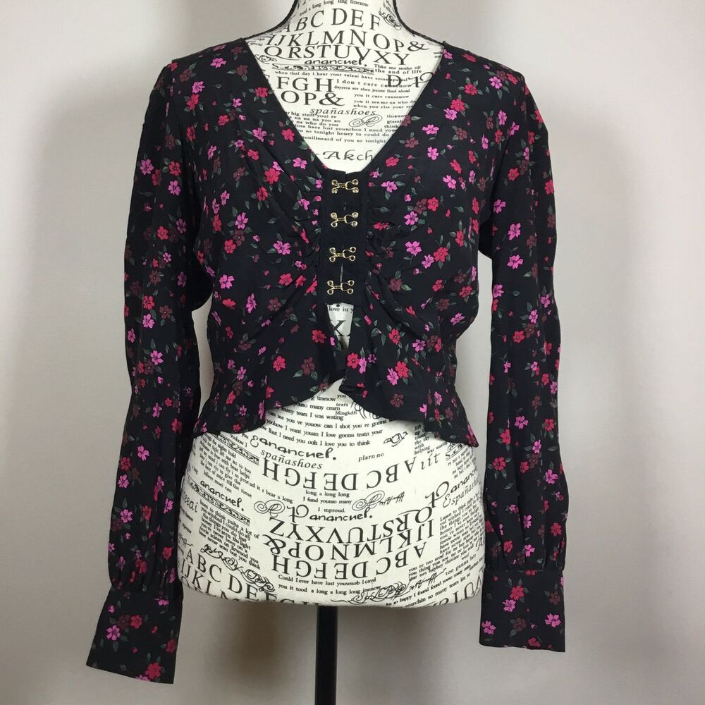 For Love and Lemons Isabella ruched top cherry blossom pattern hook & eye sz M